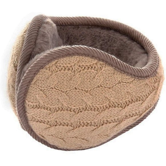 Unisex Khaki Warm Knit Cashmere Adjustable Wrap Outdoor Fur Earwarmer - Picture 1 of 6